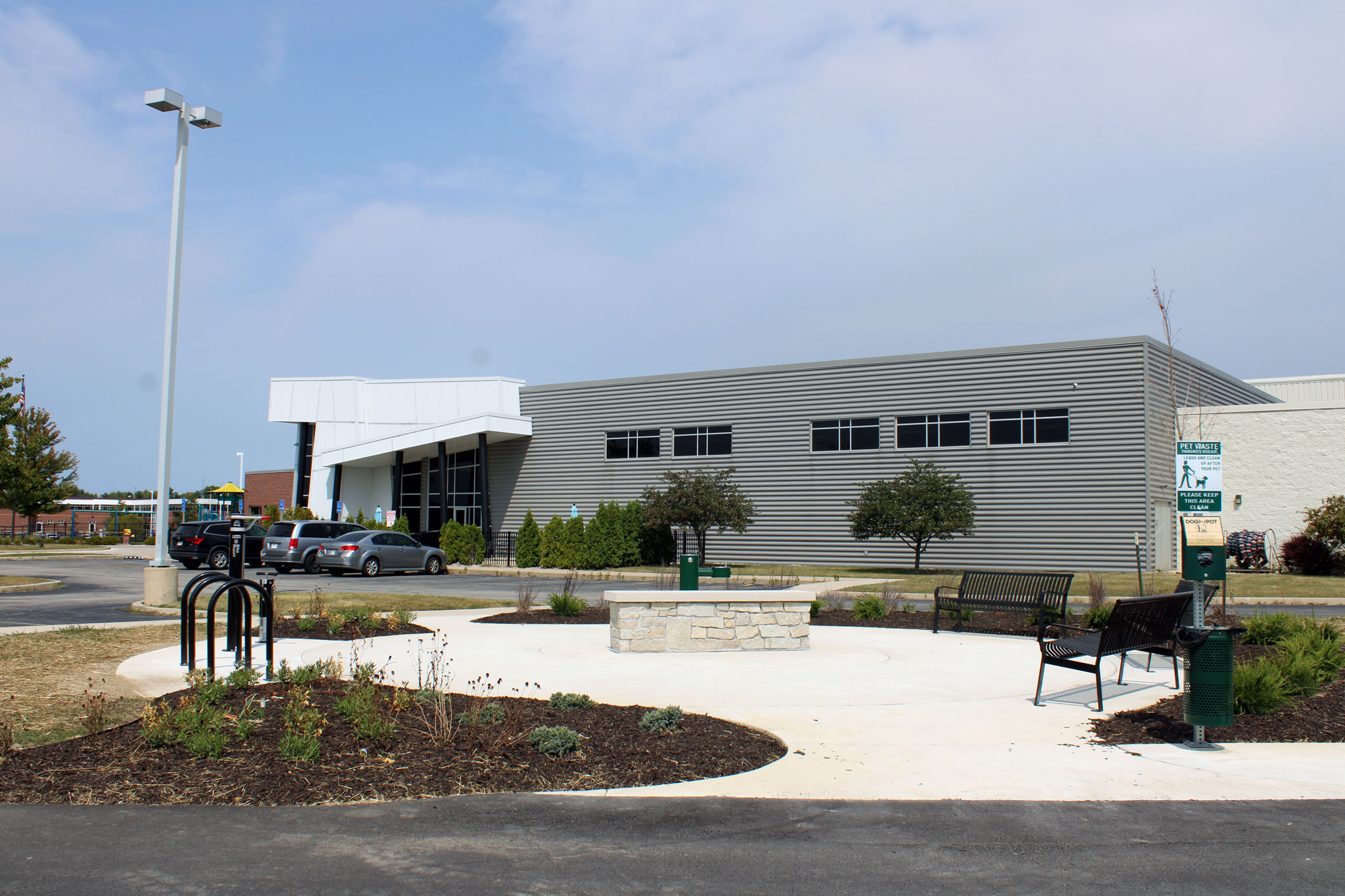 The new Erie Rail Trail Connection trailhead in front of the Huntington YMCA