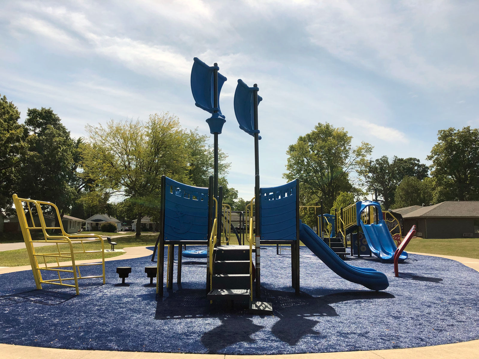 Accessible playground equipment photographed at Drover Park