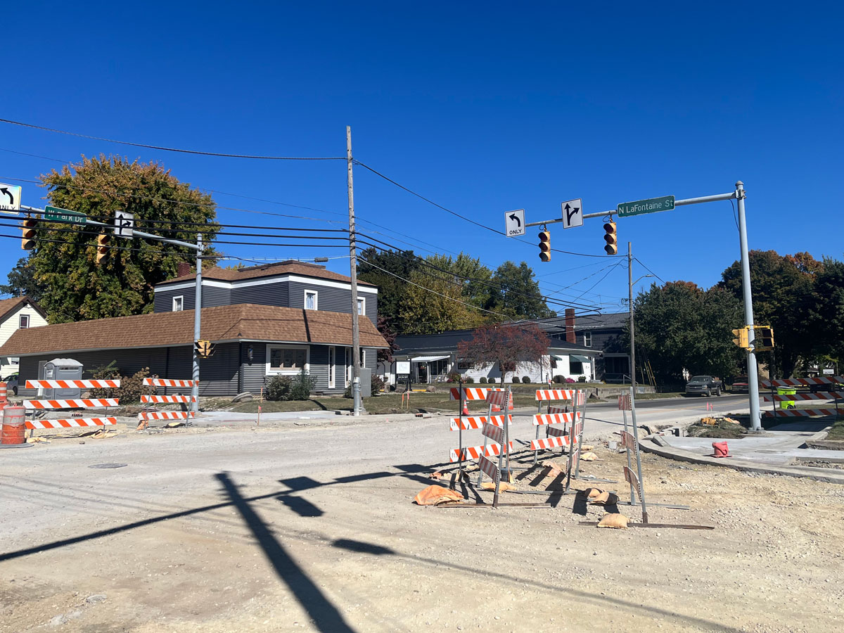 Image shows construction at the intersection of Lafontaine Street and West Park Drive in Huntington.>
<div dir=